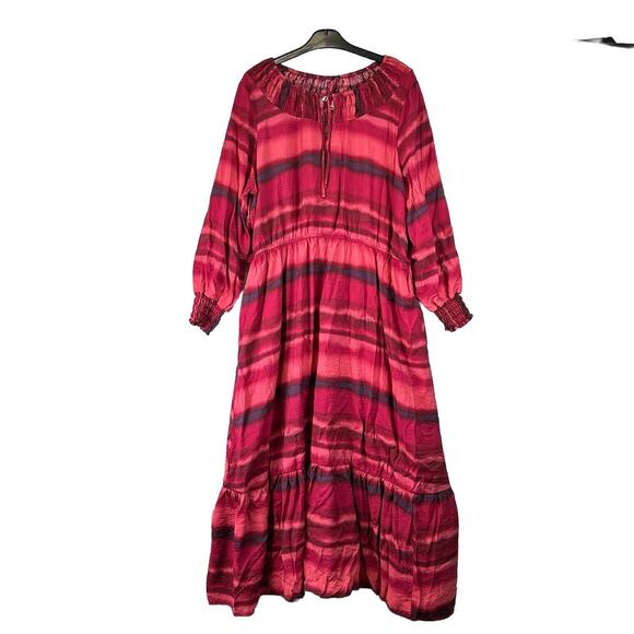Tie Dye Red Maxi Dress Women's Size 2X 20W 22W Boho Peasant Festival Prairie Lon - Picture 1 of 13